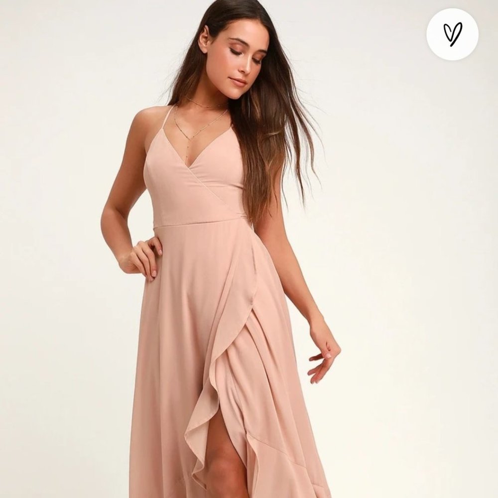 Brand New Lulus In Love Forever Light Blush Lace-Up High-Low Maxi Dress